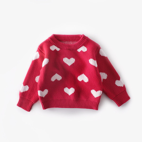 Wholesale Love Heart Baby Girl Sweater 2020 Valentines Day Red Long Sleeve Princess Coat Baby Clothes 0-2 Years E84008