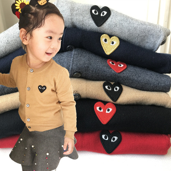 The new Japanese spring autumn play embroidery kids boys cardigan sweater girls baby cardigan sweater eyes heart love tops blouses