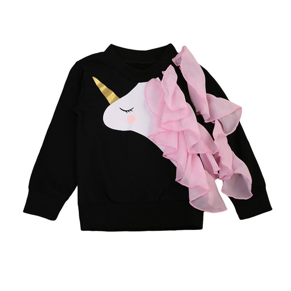 Baby Girls Mommy Unicorn Sweatshirts Matching Family Outdoor Long Sleeve Black Ruffle Frill Unicorn Jacket Kids Adult Clothing Pullover