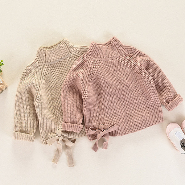 Toddler Girls Sweaters Kids Baby Cardigan 2018 Winter Half Turtleneck Bow Girls Cardigan Solid Thicken Warm Sweater Child