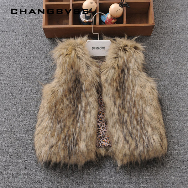 Solid Faux Fur Girls Child Vest Autumn Winter Girls Children Clothing Kids Outerwear Coat Children Warm Clothing colete feminino