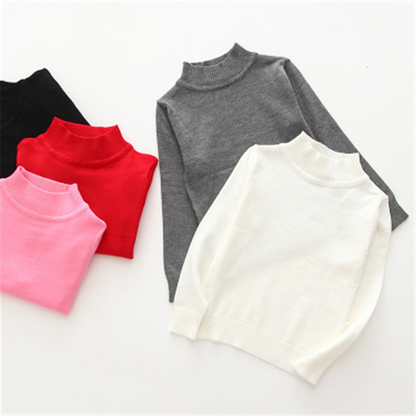 2020 Spring Autumn Kids Sweater Plain Turtle Neck Boys and Girls Pullover 1 2 3 4 5 6 7 Years Old Toddler Girl Clothes 4278