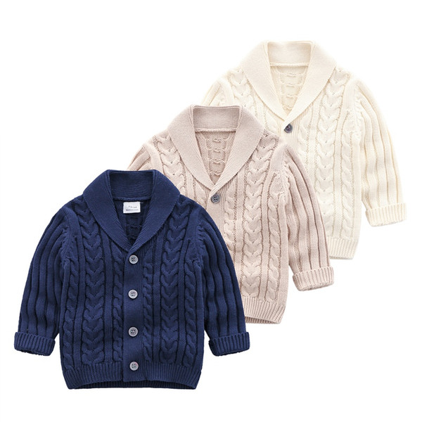 2019 Autumn winter baby boy sweater button Cardigan Turn Down Collar sweater Boutique children outerwear wholesale