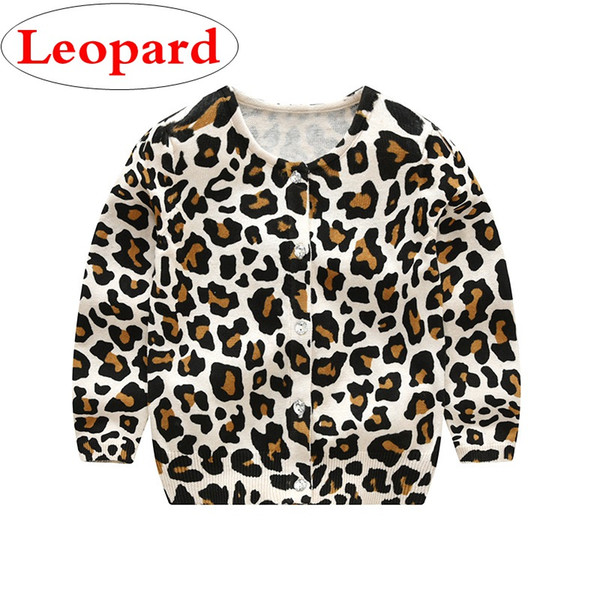 INS Kids Knitted Leopard Cardigan O-neck Crystal Buttons Single Breasted Leopard Printed Sweater Spring Autumn Baby Boy Girls 2-4T