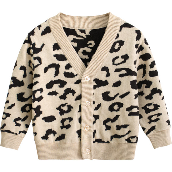 Autumn Spring Baby Girl Boy Leopard Sweater Long Sleeve Button Sweater Kids Knitted Cardigan Toddler Outerwear Clothes