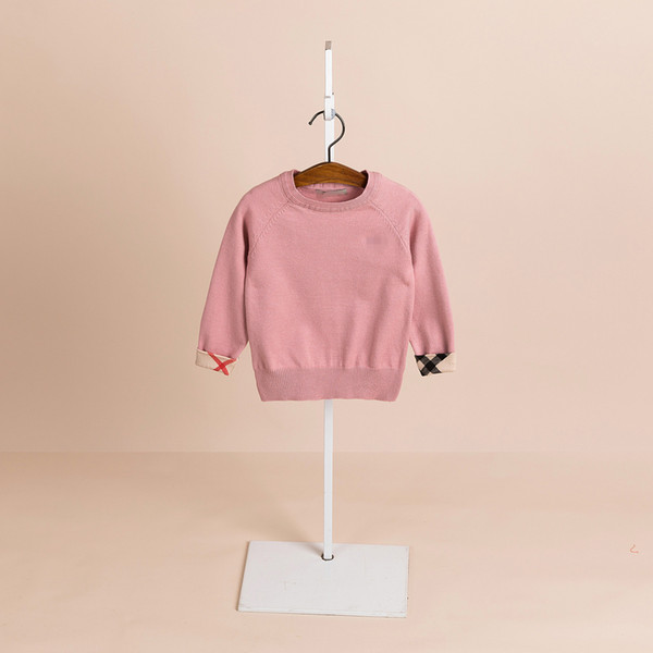 2019 foreign trade new children's clothing sweater long sleeves plaid children's sweaters solid color boys and girls cashmere sweater