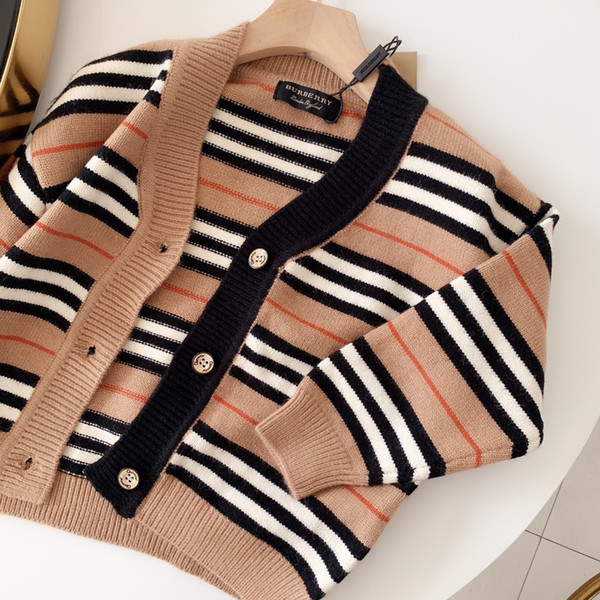 Fashion children black and white striped cardigan girl sweater new simple khaki striped button sweater boy sweater