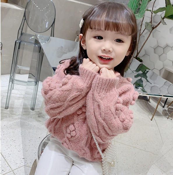 Girls Hair Ball Spliced Knitted Sweaters Children's Wear Spring Autumn Clothing Knitwear Baby Kids Cute Pullovers Clothes P351