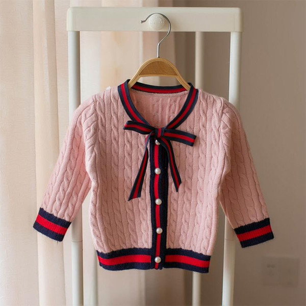 Children's Sweater Tops College Style Bow Tie Cardigan Sweater For Girls Outwear