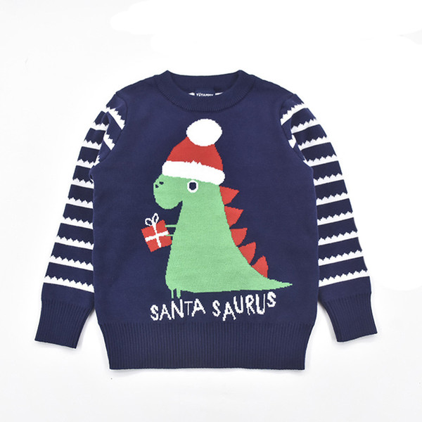 Baby Boys Cartoon Sweater Kids Striped Dinosaur Pullover Kids Designer Clothes Girls Winter Pull Raglan Sleeve Christmas Letter Outfits 06