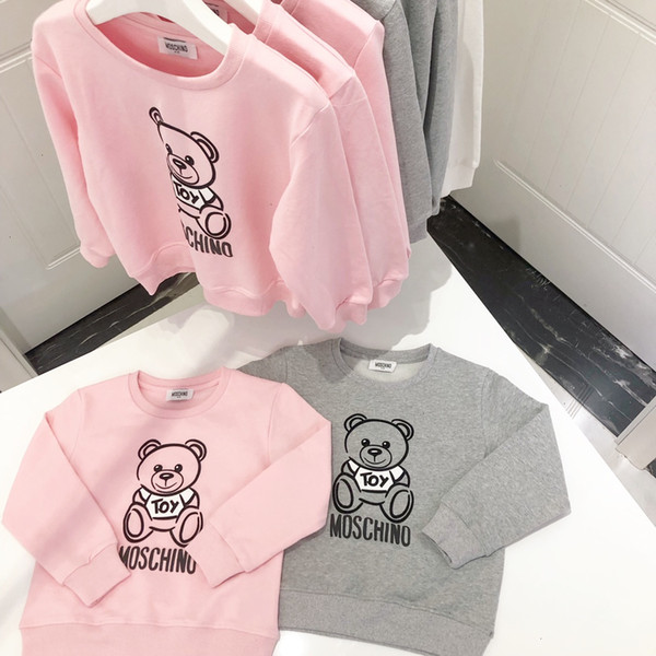 Children sweater kids designer clothing boys and girls autumn and winter new bear pattern sweatshirt cotton plus velvet long sleeve pullover