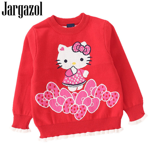 Jargazol Kids Clothes Baby Girl Sweater Cartoon Hello Kitty Printed Autumn Winter Long Sleeve Shirt Cute Girls Sweaters