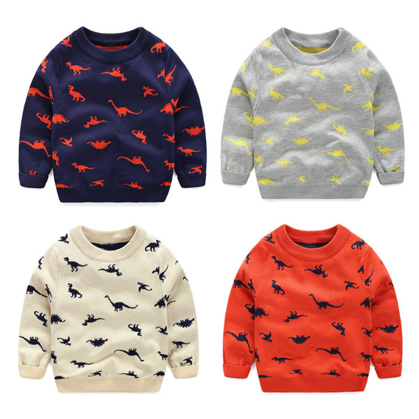 Boys Cartoon Dinosaur Sweaters 4 Designs Kids Autumn Winter Knitwear Double Knitted Thicken Kids Designer Pullover Girls Sweaters 2-7T 04