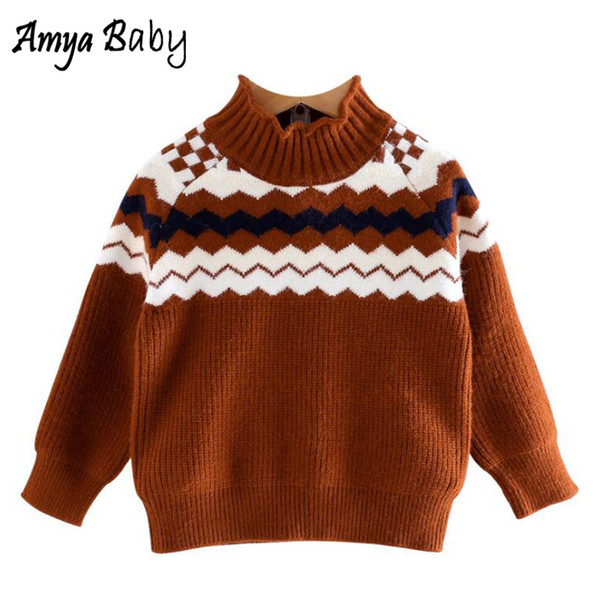 Amya Baby 2018 Autumn Winter Girls Turtleneck Sweater Striped Casual Toddler Girl Sweater Boutique Kids Clothing Girls Sweaters