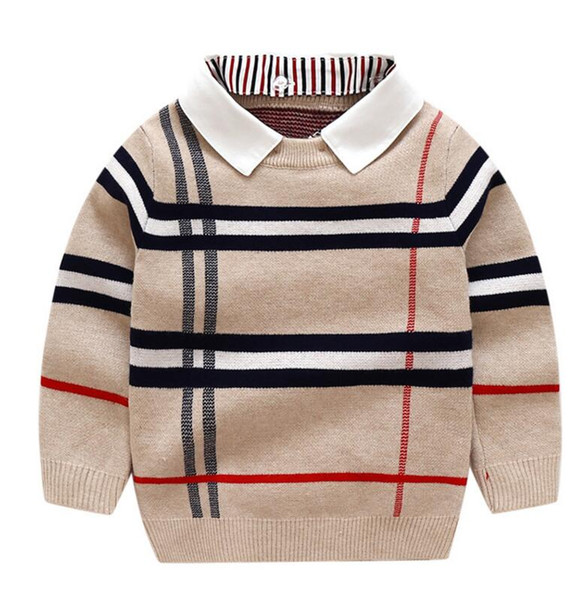 new Boys Sweater Plaid Designer label Children Knitwear Boys Girls Cotton Pullover Sweater Kids Fashion Outerwear T-shirt clothes