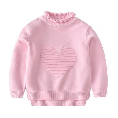 3 4 5 6 7 Years Girl Sweaters Autumn Winter Cotton Knitting Tops Love Print Lace Collar Turtleneck Kids Pullover Toddler Sweater