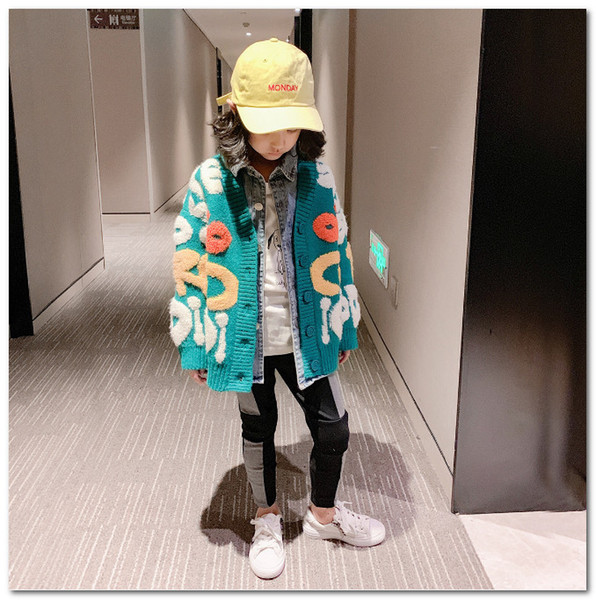 Big girls cardigan autumn new kids colorful letter knitted sweater cardigan children V-neck long sleeve princess outwear fit 3-12T J0249