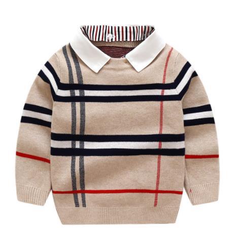 2019 Winter Formal Boys Sweater Plaid Children Knitwear Boys Cotton Pullover Sweater Kids Fashion Outerwear T-shirt 2-8T clothes