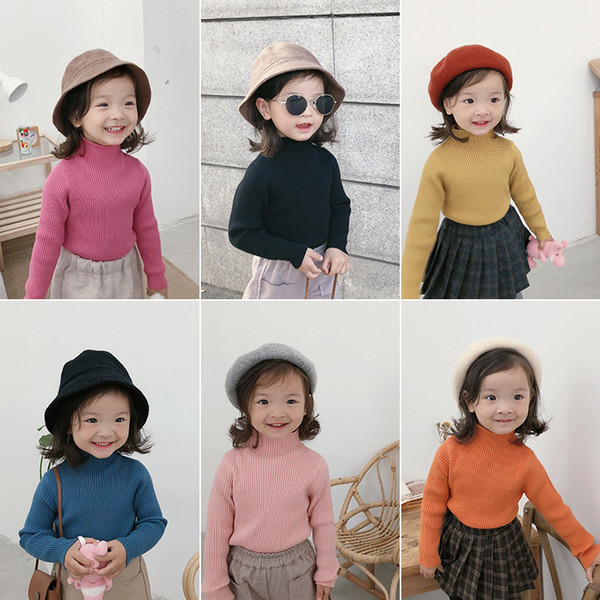 Children Girl Semi-turtleneck Base Sweater Girls Baby Knitted Sweater 6 Colors Pure Cotton Infant Baby Pullover Outifit