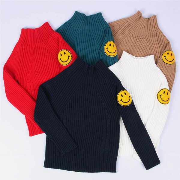 2017 baby boys girls sweater cartoon smiling face winter warm long sleeve turtleneck knitwear kids clothes children sweater