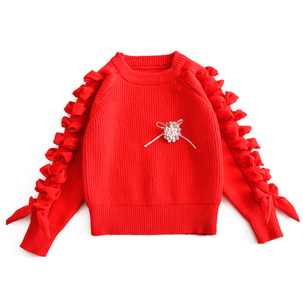 Baby Girls Sweaters 2018 Autumn Winter Sweet Girl Long Sleeve Loose Knitted Pullover Clothes Kids Pearl Sweater for Girls