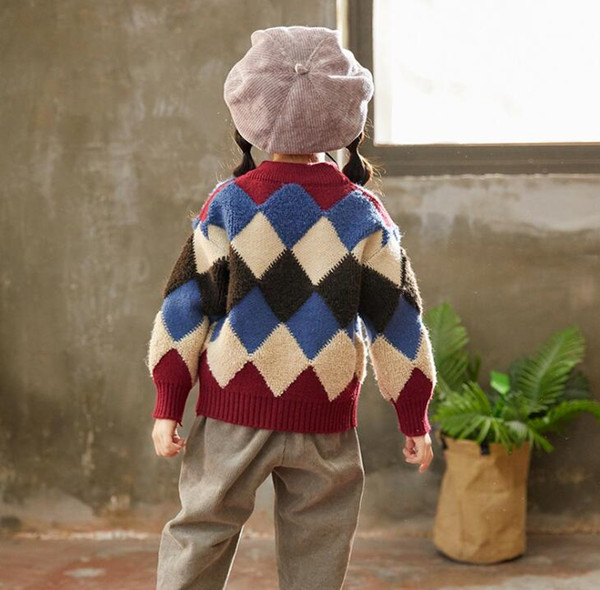 2018 girls wear winter new plaid Korean children's pullover sweater female baby thick sweater autumn and winter models