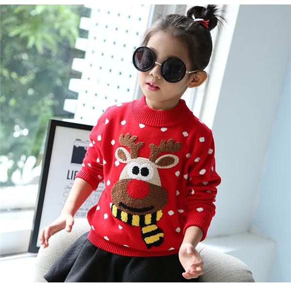 Children's Christmas Snow Elk Winter New Girls Red Cotton Bottoming Long-sleeved Sweater Sweater Sweater Coat Children