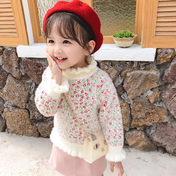 Kids' Sweater Autumn And Winter 2019 New Style Girls High Collar Mink Fleece Sweater Western Style Small CHILDREN'S Baby Pullove