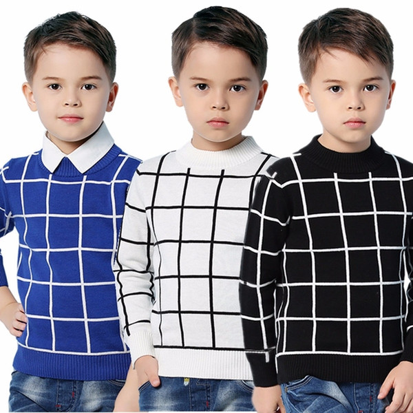 Blue Casual Plaid Toddler Boys Sweaters Pullovers Black Cotton Crochet Clothing For Children's Green Spring Kids Knitwear Autumn V191206