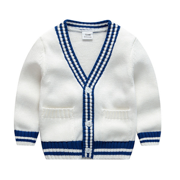 INS baby kids clothing sweater White Blue Patchwork Cardigan 100% Cotton Boutique Boy girl spring fall sweater