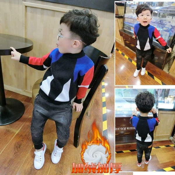 baby boys sweater 2-7 years old cotton Multi-color stitching velvet warm winter clothing Korean knitting boys knit sweaters