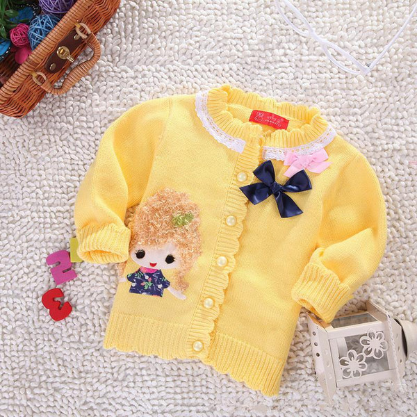 Wholesale-[LOONGBOB]2015 NEW warm sweater baby girl spring autumn sweater cardigans outerwear girls doll top coat girl jacket 193C