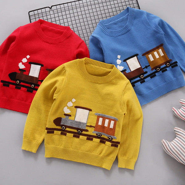 good quality 2019 Baby Boys Sweaters Kids Knitted Pullover Deer Horse Train Cartoon Pattern Cotton Warm Autumn Winter Kids Clothes