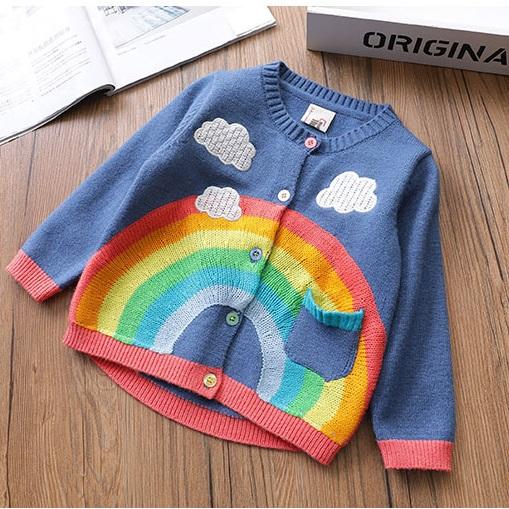 2018 Autumn New Kids sweaters cardigan Girl Rainbow clouds Outwear Tops Boutique Wholesale Autumn 100%cotton children clothing Free shipping