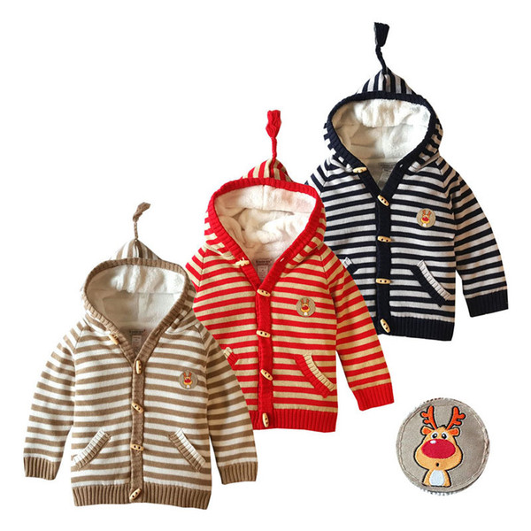 Children's Hooded Thick Sweater 12M to 4T 100% Cotton Striped Cardigan Spring Autumn Winter Girl Boy Children's Clothing