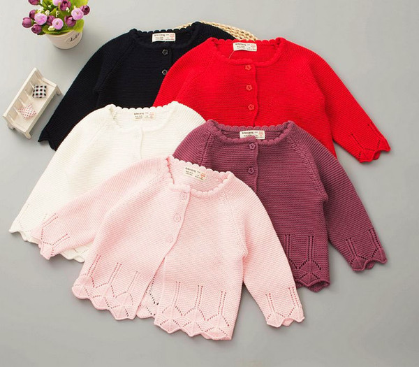 Baby girls sweater cardigan toddler kids hollow knitted sweater outwear children collar long sleeve cotton princess outwear F5452