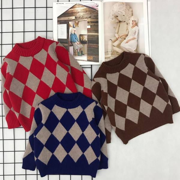 children's clothing boys and girls sweater baby color knitted velvet fiber slip over coat geometric style for children with candy color