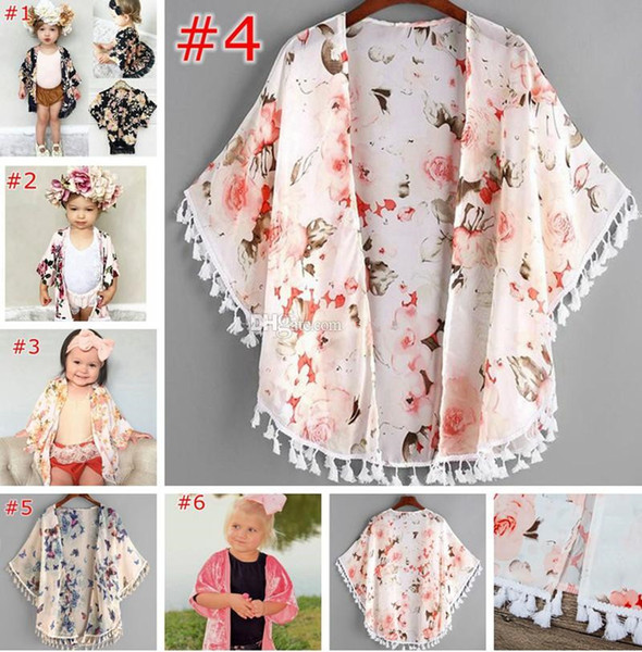 Baby Girl flower print shawl Kids Spring Summer fringe outwear black & pink tassel Cardigan for 1-6T