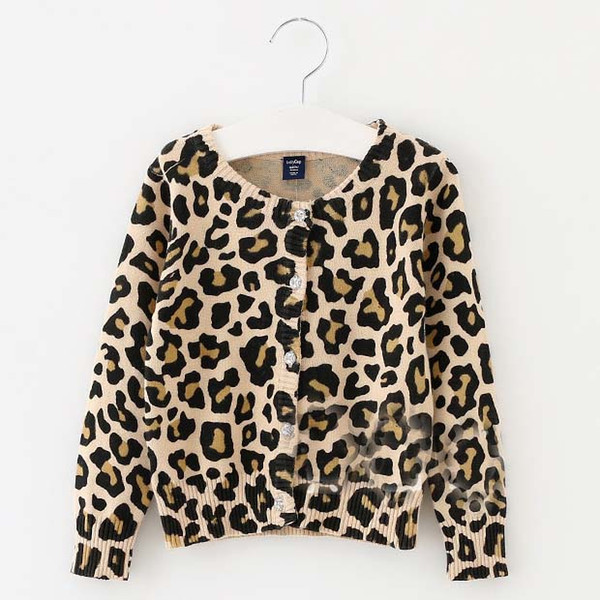 Knitted Sweaters Leopard Crochet Cardigan Girl Dress 2016 Spring Autumn Sweater Coat Girls Tops Children Clothes Kids Clothing Ciao C23275