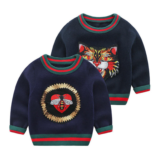 Autumn Winter Baby Boys Sweaters Cute Cartoon O-neck Collar Kids Pullover Children Outwear Coat Clothes C18