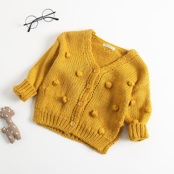 2018 Autumn New Baby Coat Long Sleeve Knitted Cotton Pom pom Sweater Cardigan Coat Children Clothes 0-2 Years E8317