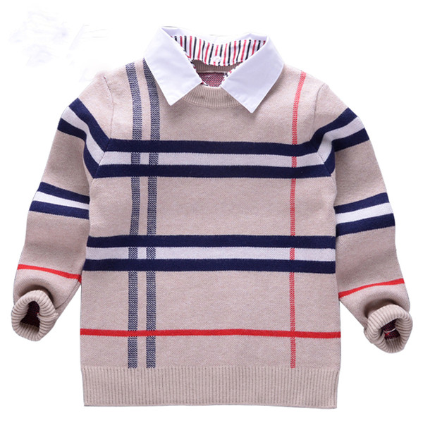 2018 new Autumn Boys Sweater Plaid Children Knitwear Boys Cotton Pullover Sweater Kids Fashion Outerwear T-shirt 2-8T clothes