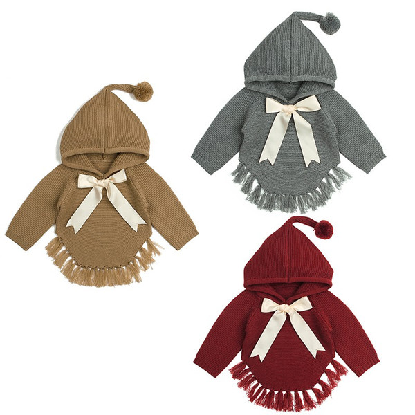 Baby knitted Girls Sweaters Cape Hooded Autumn Children Bow Knitted Cardigans Fringe Toddler Children Jackets Winter Warm Clothe