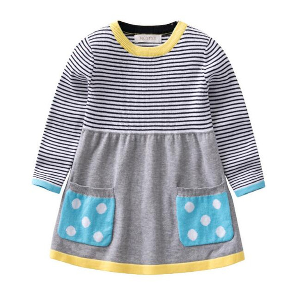 Girls Sweater Clothing dress 0-5T Kids Baby knit clothes girl soft Autumn and winter quality100% cotton Extended stripe sweater