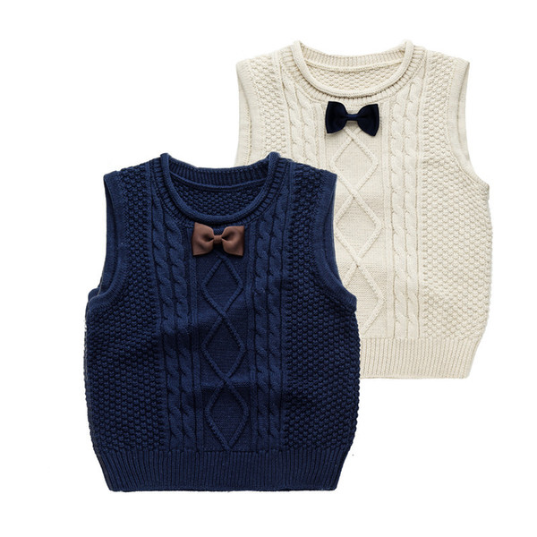 2018 New Fashion Handsome and Kawaii Bow Tie Vest Sweaters Kids Top Quality Knitting Cotton Keep Warm Sapphire White Pullover