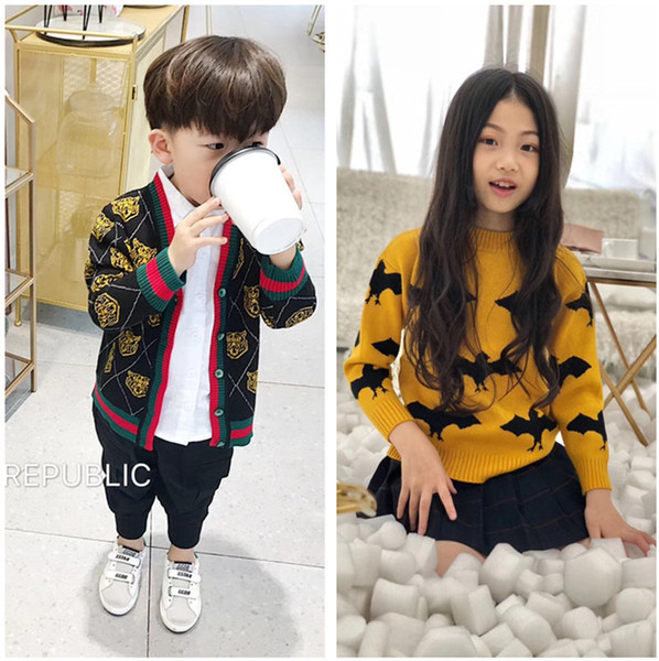 Halloween Baby Boys Girls Clothes Kids Clothing 2018 Autumn Newest Fashion Children Sweater Girls Bats Sweater Boys Tiger Head Cardigan &G