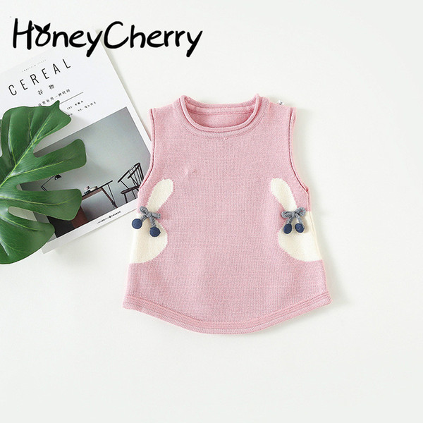 2018 Autumn Girl Wool Vest Lovely Rabbit Round Neck Sleeveless Sweater Kids Sweaters Girls Cotton Sweaters Kids