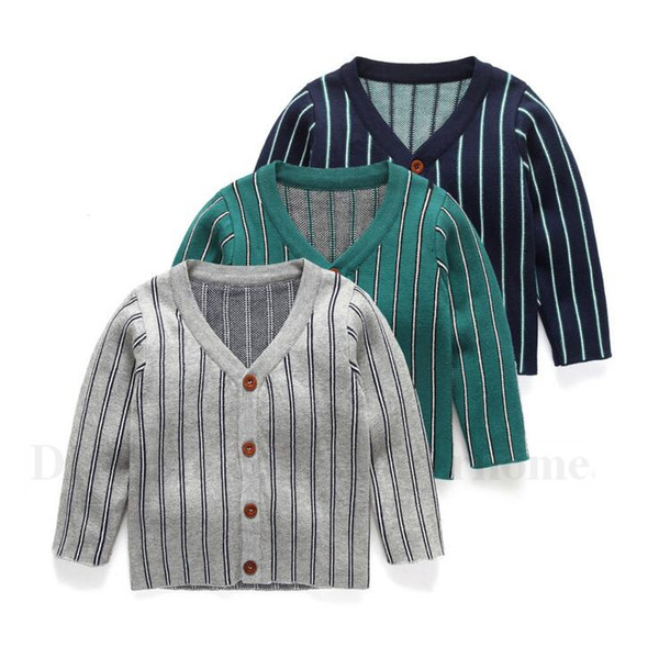 Baby Cardigan Sweater Toddlers Stripes Knit Coat Kids Printed Fashion Knitwear V Neck Cardigans Children Cotton Casual Clothing 3 Color H620