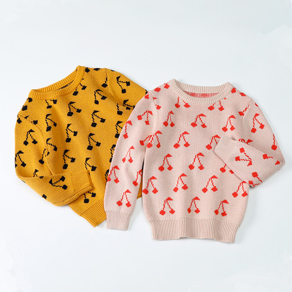 2018 autumn winter cute baby girls sweaters cherry pattern knitted tops children clothing kids girl pullover knitwear clothes