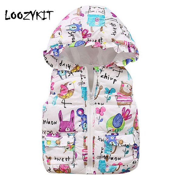 Loozykit 2019 New Spring Girls Vests Children's Cotton Winter Warm Vest Baby Girls Hooded Waistcoat Print Vest Outerwear